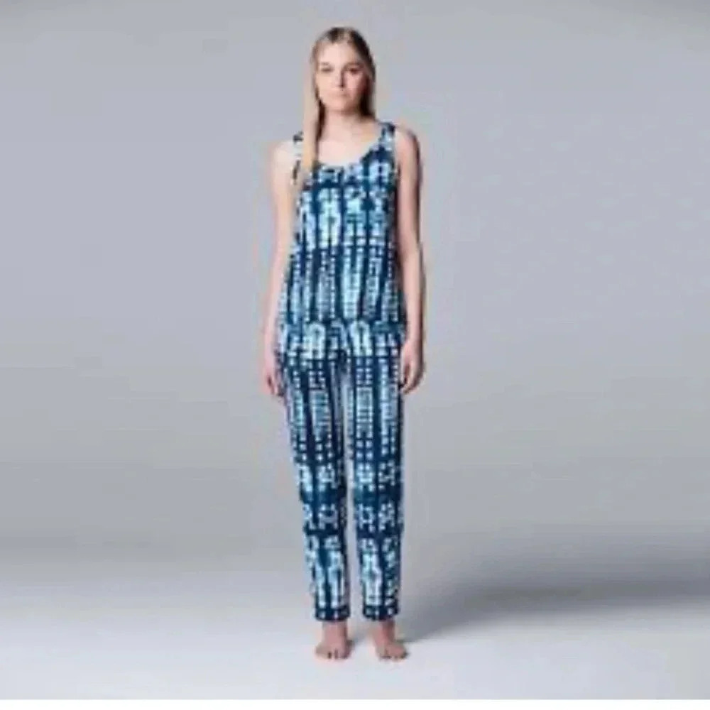 Simply Vera Wang Blue Tie Dye Pockets Tank Romper Sleepwear Size XXL NWT New